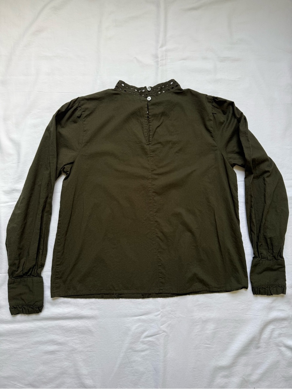 LOFT Olive Green Embroidered Long-Sleeve Blouse - Picture 5 of 7